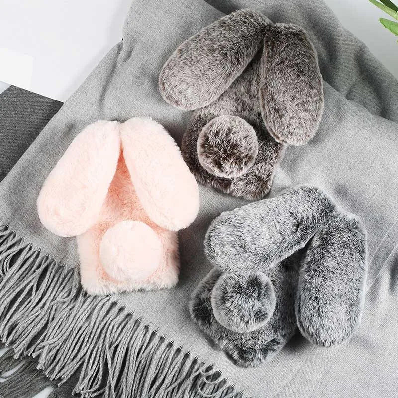 3D Bunny Ears Plush Fur Case For Samsung Galaxy S20 FE S22 S23 Ultra S21 Plus Note 20 A21S A12 A22 A32 A42 A52S A72 A51 A71 A50 Casever