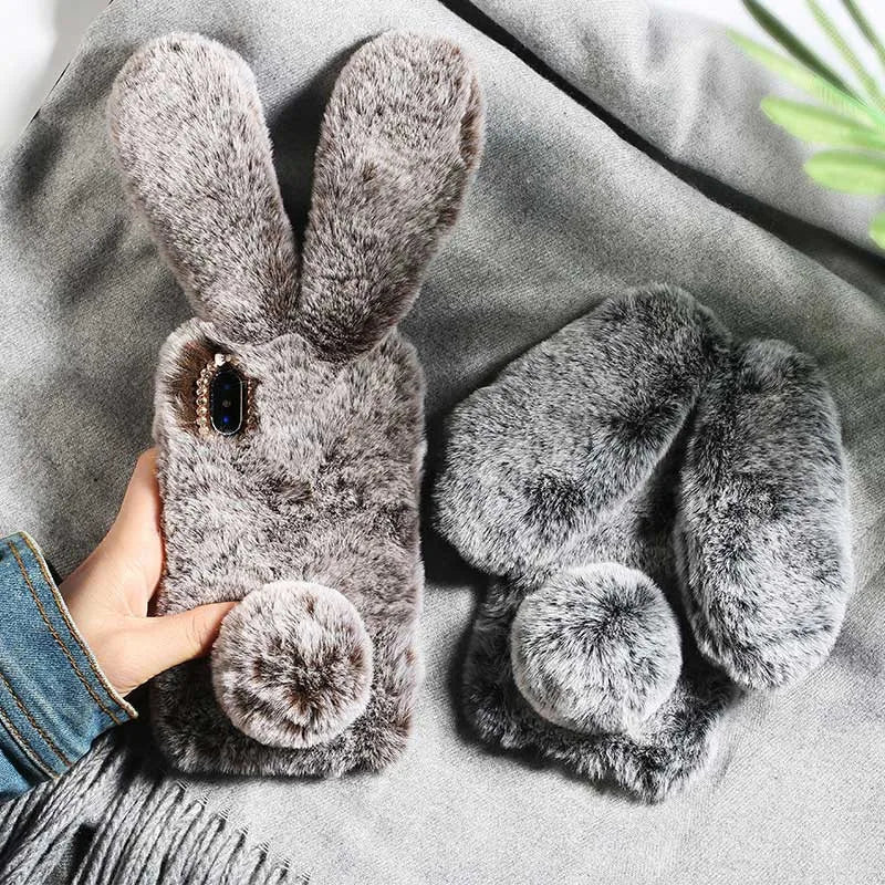 3D Bunny Ears Plush Fur Case For Samsung Galaxy S20 FE S22 S23 Ultra S21 Plus Note 20 A21S A12 A22 A32 A42 A52S A72 A51 A71 A50 Casever
