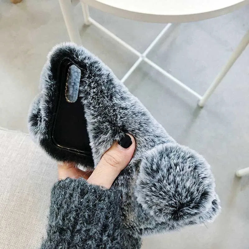 3D Bunny Ears Plush Fur Case For Samsung Galaxy S20 FE S22 S23 Ultra S21 Plus Note 20 A21S A12 A22 A32 A42 A52S A72 A51 A71 A50 Casever