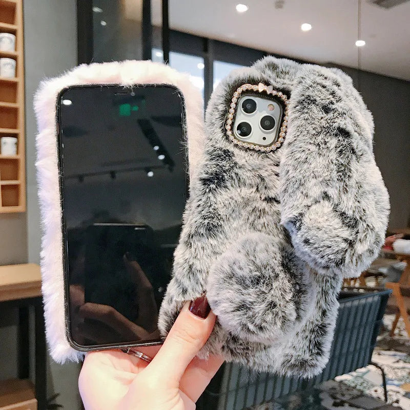 3D Bunny Ears Plush Fur Case For Samsung Galaxy S20 FE S22 S23 Ultra S21 Plus Note 20 A21S A12 A22 A32 A42 A52S A72 A51 A71 A50 Casever