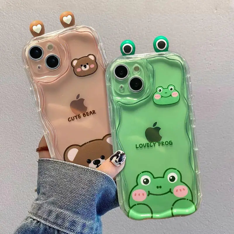 3D Cat Ears Frog Eyes Cute Shy Animal Case for Samsung Galaxy S22 Plus S23 S24 Ultra S20 FE A55 A35 A54 A53 A52 A15 A14 5G A32 Casever