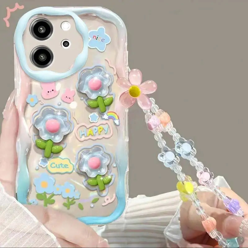 3D Flower Chain Case for Samsung Galaxy A15 A25 A04 A05 A05S A04E A13 A33 A30 A31 A50 A22 A51 A71 A72 A73 A02 A03 A02S A11 M54 Casever