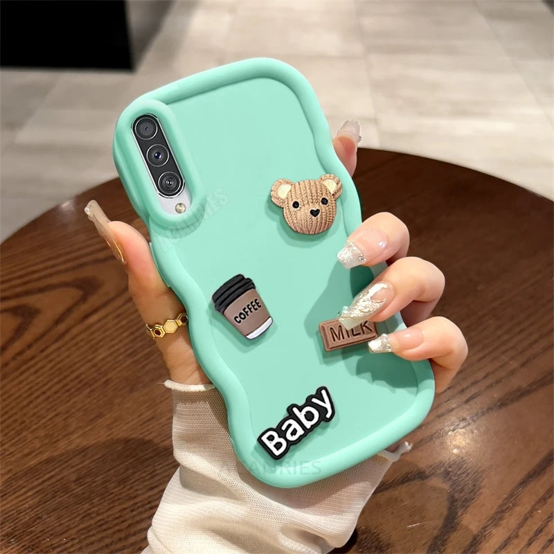 A 50 30 20 3d Bear Cute Cartoon Wavy Silicone Case For Samsung Galaxy A50 A30 A20 A30s A50s A20s A21s A51 A32 4g A12 Soft Cover Casever
