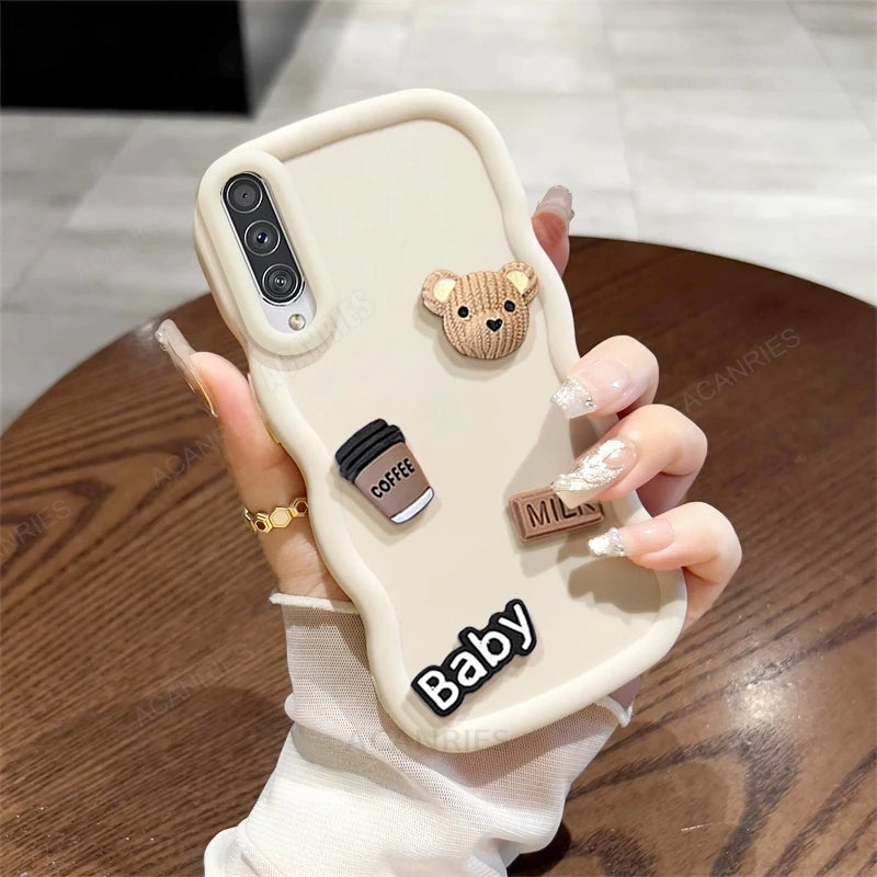 A 50 30 20 3d Bear Cute Cartoon Wavy Silicone Case For Samsung Galaxy A50 A30 A20 A30s A50s A20s A21s A51 A32 4g A12 Soft Cover Casever