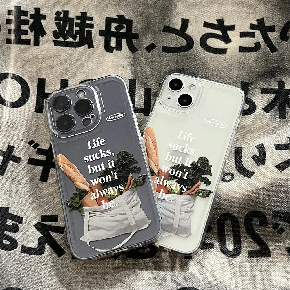 Aesthetic Simple Baguette Transparent Case For iPhone 14 13 12 11 Pro Max X XR 7 8 Plus SE 3 Lovely Clear Shockproof Soft Cover Casever