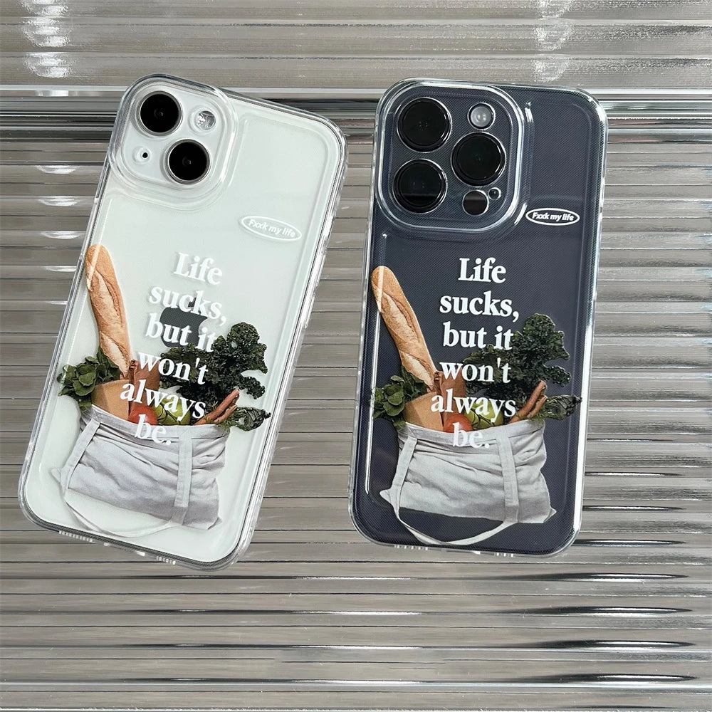 Aesthetic Simple Baguette Transparent Case For iPhone 14 13 12 11 Pro Max X XR 7 8 Plus SE 3 Lovely Clear Shockproof Soft Cover Casever
