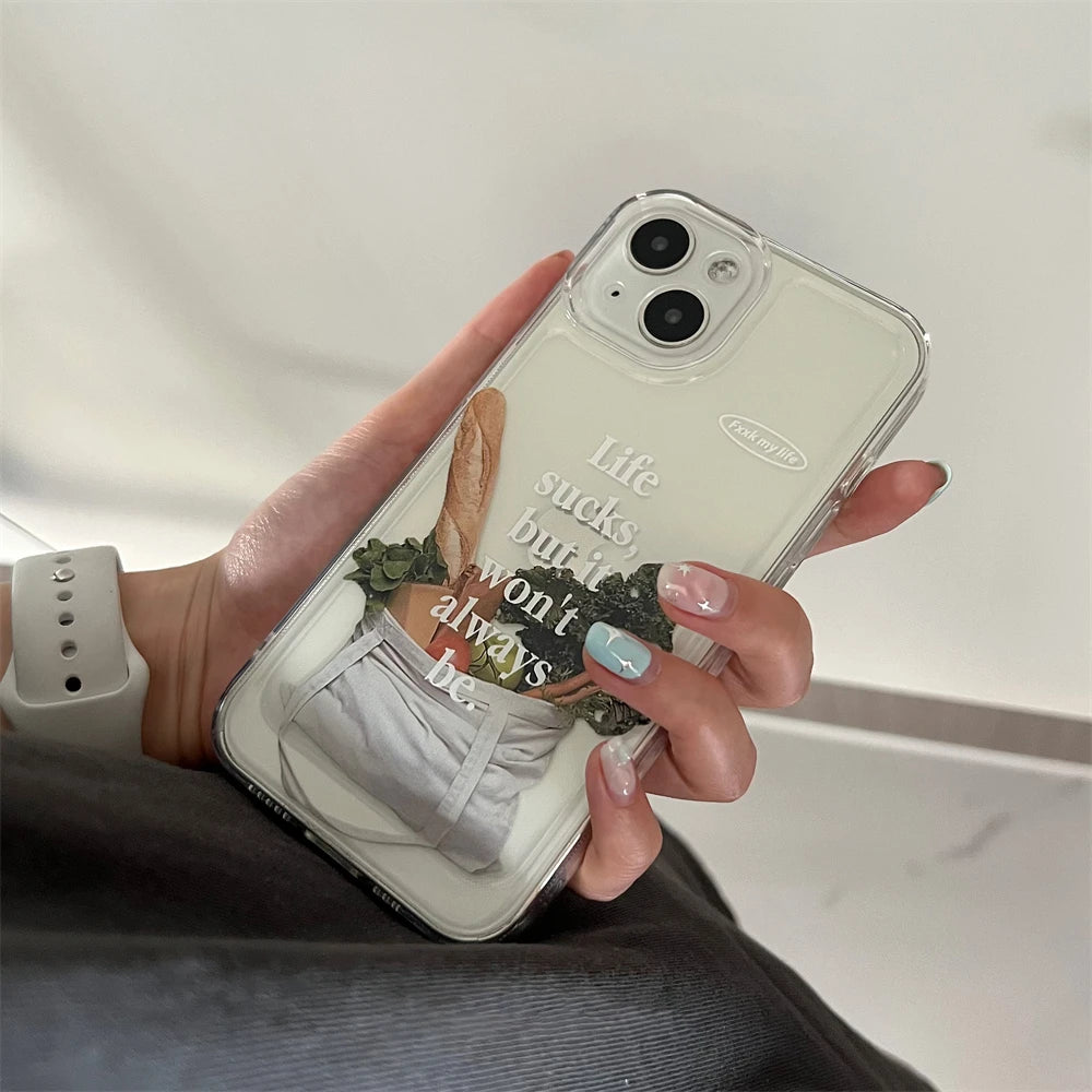 Aesthetic Simple Baguette Transparent Case For iPhone 14 13 12 11 Pro Max X XR 7 8 Plus SE 3 Lovely Clear Shockproof Soft Cover Casever