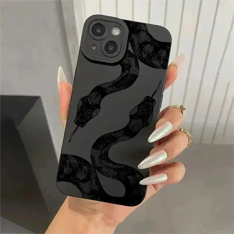 Black Snake Graphic Phone Case For iPhone 11 12 13 14 15 Pro Max X XS Max XR 8 7 Plus SE2020 Mini Shockproof Soft Silicone Cover Casever