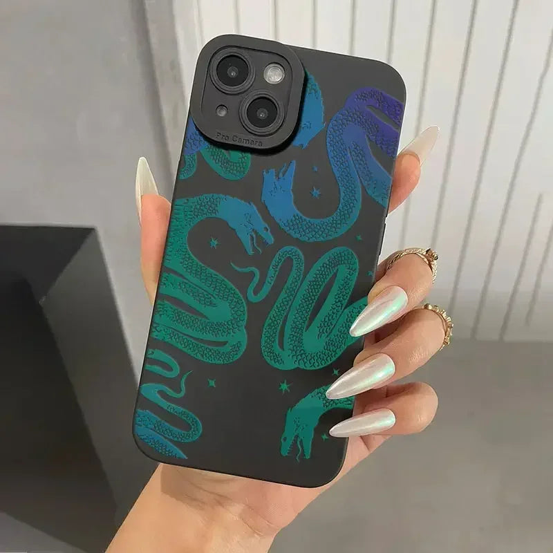 Black Snake Graphic Phone Case For iPhone 11 12 13 14 15 Pro Max X XS Max XR 8 7 Plus SE2020 Mini Shockproof Soft Silicone Cover Casever