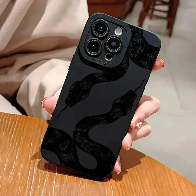 Black Snake Graphic Phone Case For iPhone 11 12 13 14 15 Pro Max X XS Max XR 8 7 Plus SE2020 Mini Shockproof Soft Silicone Cover Casever