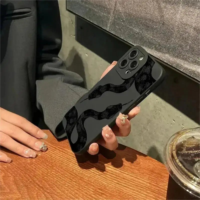 Black Snake Graphic Phone Case For iPhone 11 12 13 14 15 Pro Max X XS Max XR 8 7 Plus SE2020 Mini Shockproof Soft Silicone Cover Casever