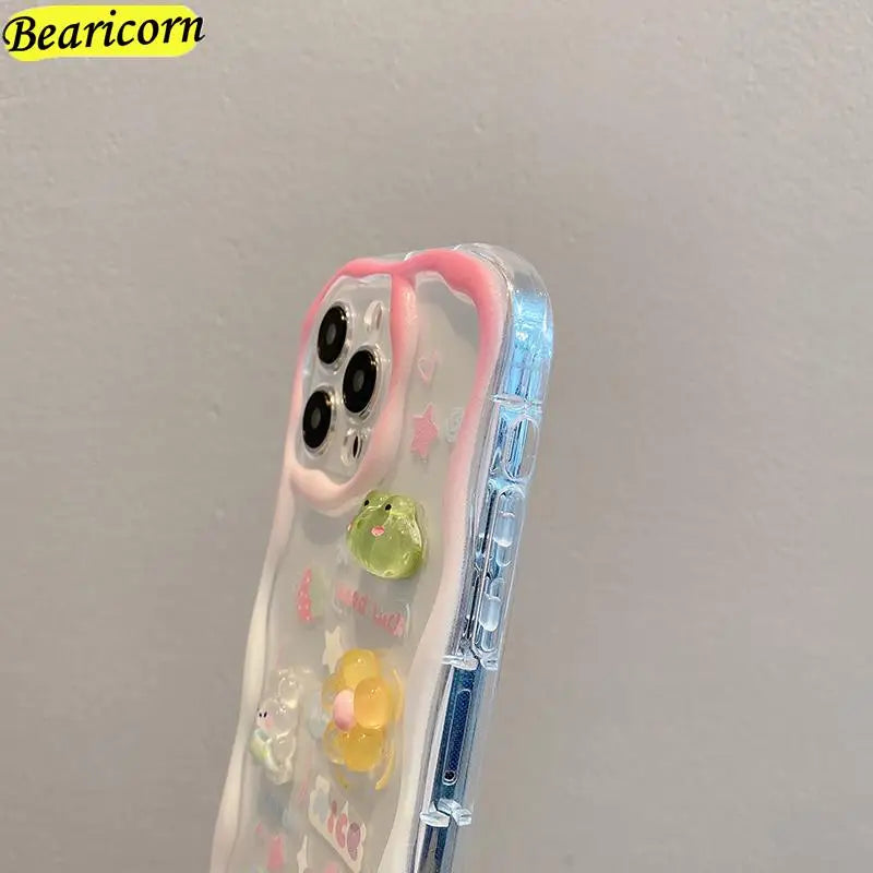 Curly Wave Edge Cream Rabbit Phone Case For Samsung Galaxy A50 A51 A52s A53 A54 A71 A72 A73 M32 M22 M54 F54 5G Wrist Strap Cover Casever