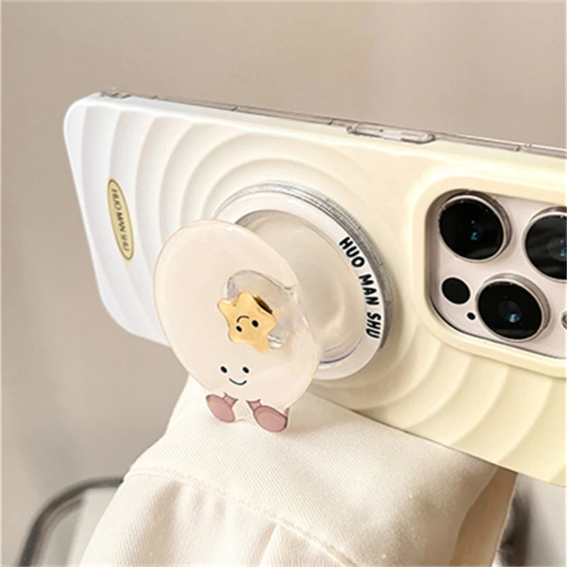 Cute Cartoon Rotate Moon Star Magnetic Holder Grip Tok Griptok Phone Stand Holder Support For iPhone 16 15 For Pad Magsafe Smart Casever