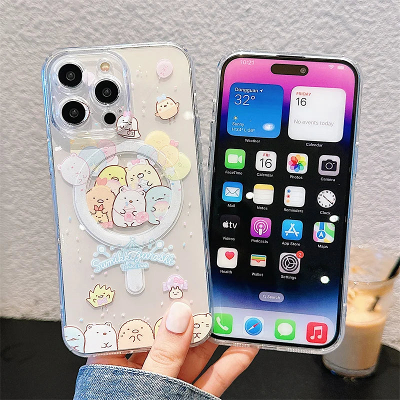 Cute Cartoon Sumikko Gurashi Magsafe Phone Case For iPhone 16 15 14 13 12 11 Pro Max Wireless Charge Soft Silicone Back Cover Casever