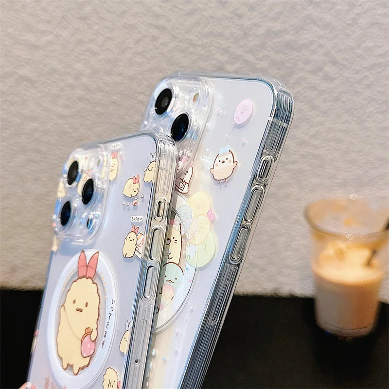 Cute Cartoon Sumikko Gurashi Magsafe Phone Case For iPhone 16 15 14 13 12 11 Pro Max Wireless Charge Soft Silicone Back Cover Casever