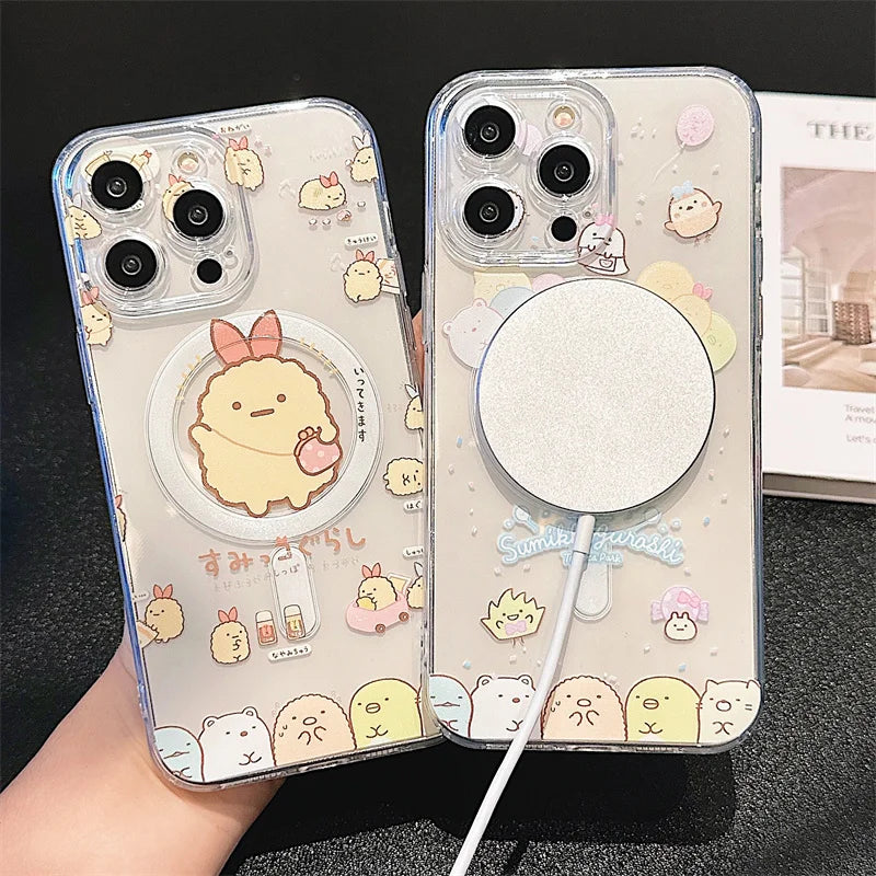 Cute Cartoon Sumikko Gurashi Magsafe Phone Case For iPhone 16 15 14 13 12 11 Pro Max Wireless Charge Soft Silicone Back Cover Casever