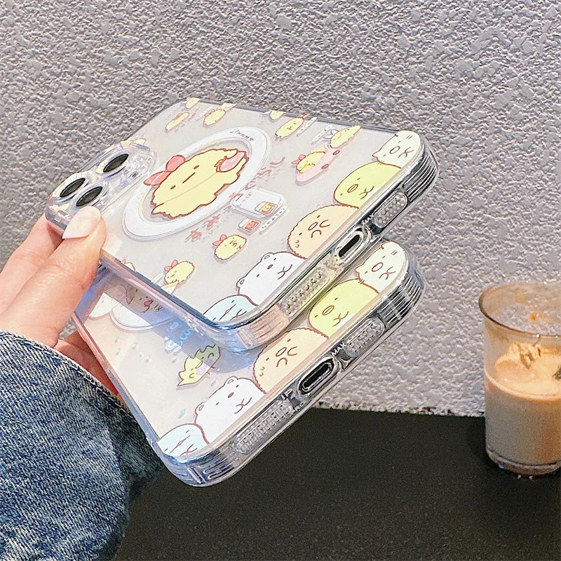 Cute Cartoon Sumikko Gurashi Magsafe Phone Case For iPhone 16 15 14 13 12 11 Pro Max Wireless Charge Soft Silicone Back Cover Casever