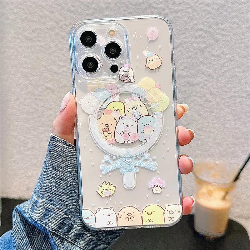 Cute Cartoon Sumikko Gurashi Magsafe Phone Case For iPhone 16 15 14 13 12 11 Pro Max Wireless Charge Soft Silicone Back Cover Casever