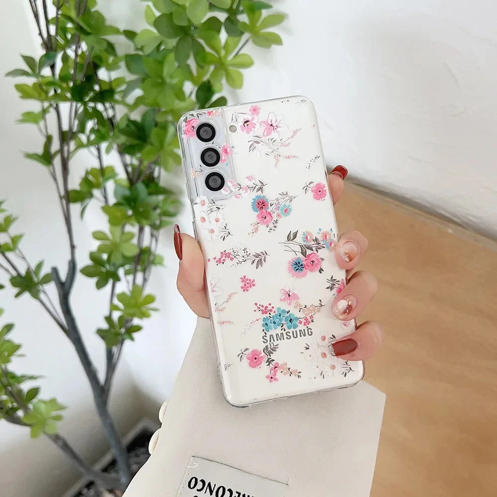 Cute Flower Painted Phone Case for Samsung S24 S22 S21 S20 FE Ultra Clear Silicone Cases for Samsung Galaxy S23 Plus Ultra Shell Casever