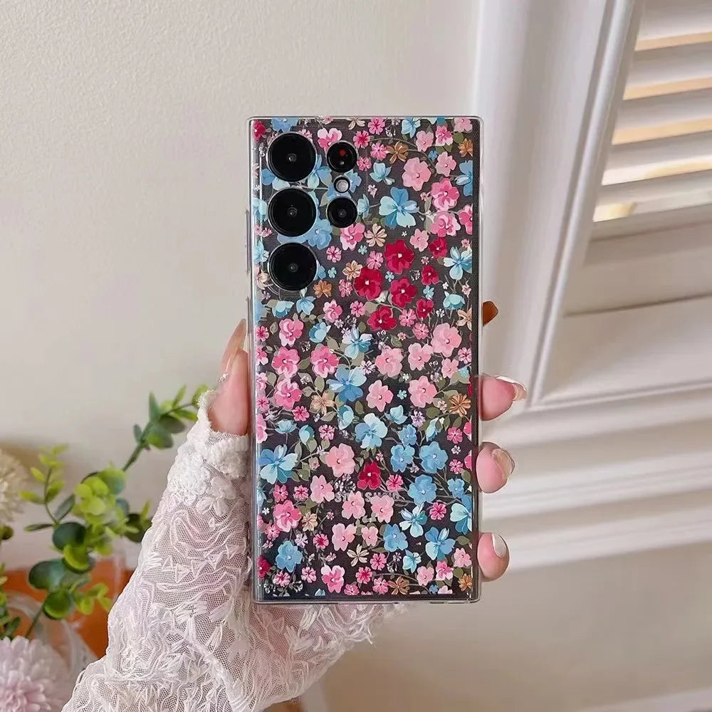 Cute Flower Painted Phone Case for Samsung S24 S22 S21 S20 FE Ultra Clear Silicone Cases for Samsung Galaxy S23 Plus Ultra Shell Casever