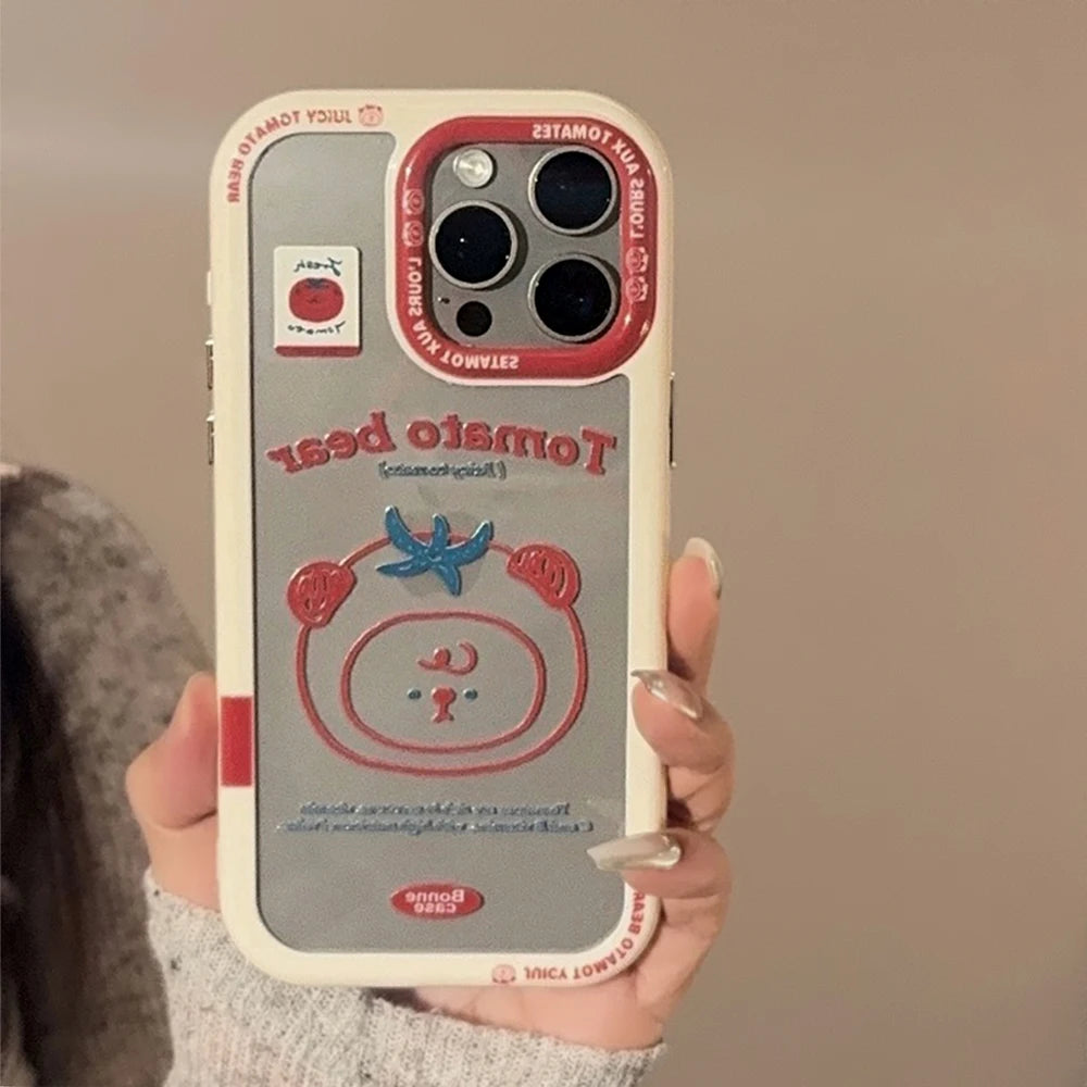 Cute INS Acrylic Tomato Bear Transparent Strengthened Case for iPhone 15 14 13 11 Pro Max Plus Back Cover for 12 Pro Max Casever