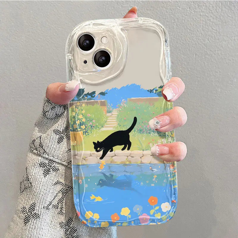 Fishing Black Cat Phone Case For Xiaomi Mi 14 13T 12T 11 Lite 5G NE 11i 12 13 10T 10i POCO X3 Pro NFC X4 GT X6 X5 F3 F4 Cover Casever