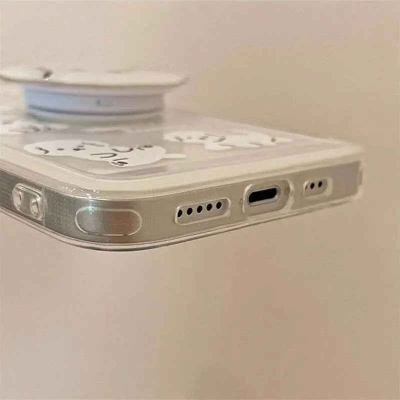 For Samsung A04 A14 A24 A34 A54 A13 A23 A33 A53 A52 A32 A05 A15 A25 A35 A55 A06 A16 Cute Dog Grip Holder Transparent Phone Case Casever
