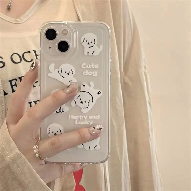 For Samsung A04 A14 A24 A34 A54 A13 A23 A33 A53 A52 A32 A05 A15 A25 A35 A55 A06 A16 Cute Dog Grip Holder Transparent Phone Case Casever