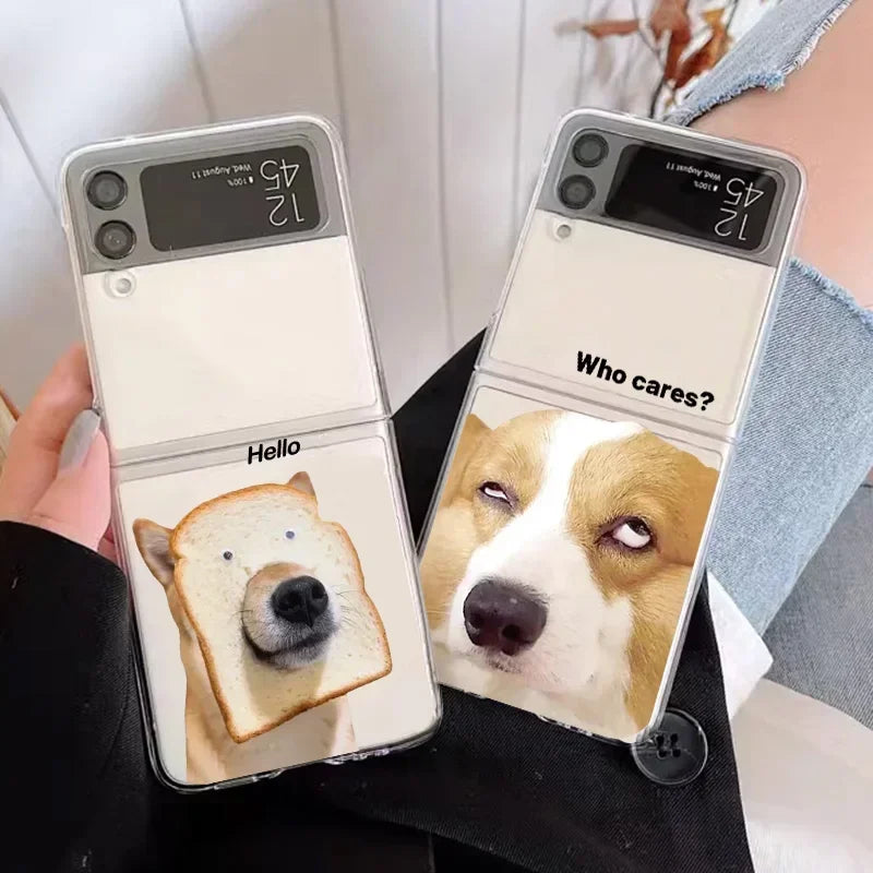 Funny Cartoon Dog Cat Transaprent Phone Case for Samsung Galaxy Z Flip 6 ZFlip 5 Clear Cover for Samsung ZFlip 4 3 Fundas Shells Casever