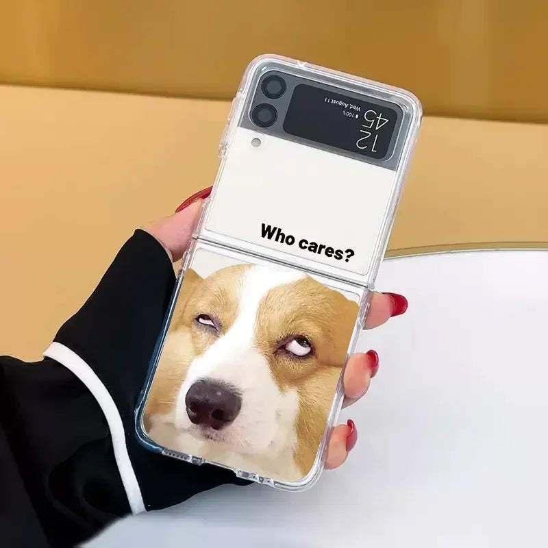 Funny Cartoon Dog Cat Transaprent Phone Case for Samsung Galaxy Z Flip 6 ZFlip 5 Clear Cover for Samsung ZFlip 4 3 Fundas Shells Casever