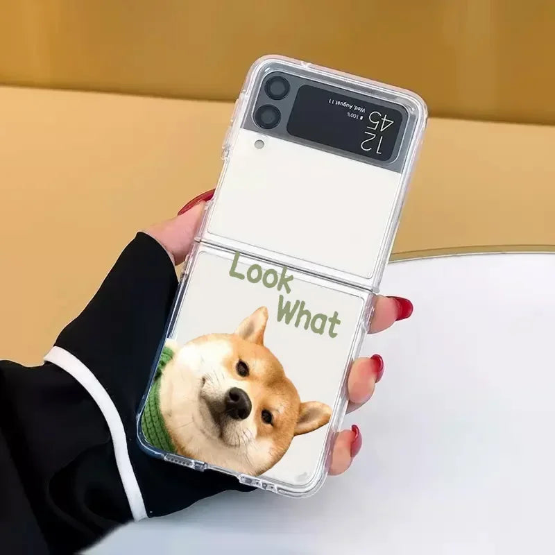 Funny Cartoon Dog Cat Transaprent Phone Case for Samsung Galaxy Z Flip 6 ZFlip 5 Clear Cover for Samsung ZFlip 4 3 Fundas Shells Casever