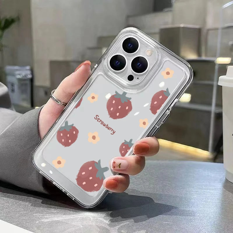 Korean Cute Strawberry Clear Phone Case For Samsung Galaxy S24 Ultra A15 A35 A55 A14 A34 A54 A13 A53 S23 S22 Plus S21 FE Cover Casever