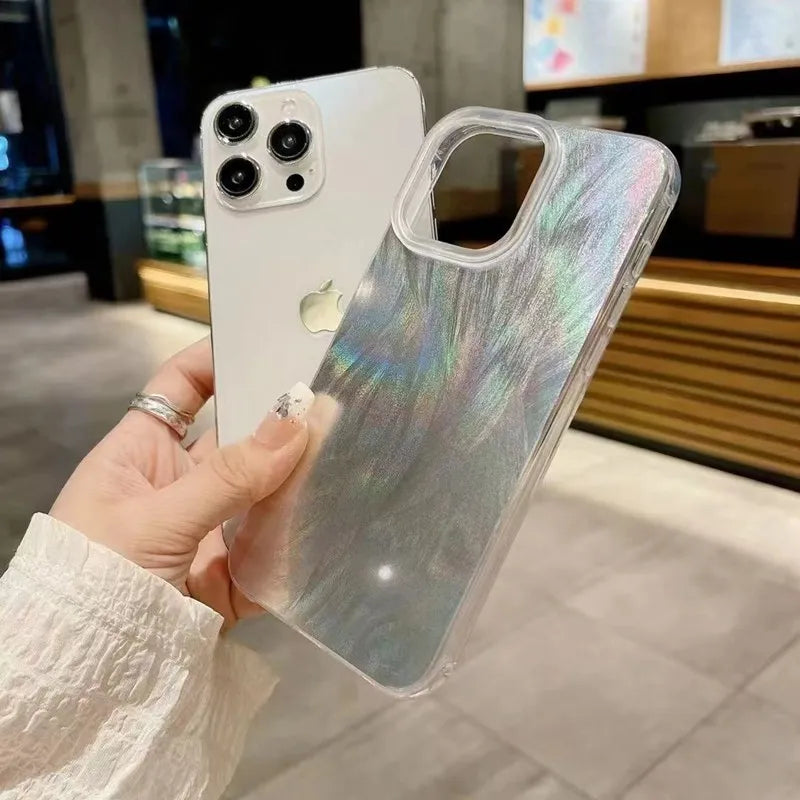Luxury Aurora Siliver Laser Feather Yarn Phone Case For Huawei Nova 12 11 10 9 8 7 7SE 7SE 9SE 10SE 11SE Y9S Y70 Plus Y71 Cover Casever