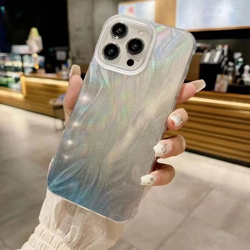 Luxury Aurora Siliver Laser Feather Yarn Phone Case For Huawei Nova 12 11 10 9 8 7 7SE 7SE 9SE 10SE 11SE Y9S Y70 Plus Y71 Cover Casever
