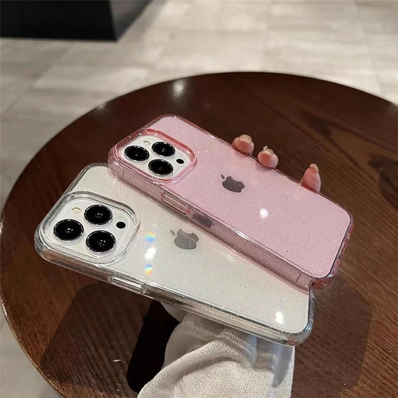 Luxury Bling Glitter Clear Phone Case For iPhone 15 14 13 12 11 Pro Max XR X XS Max Silicone Transparent Soft Bumper Cover Case Casever