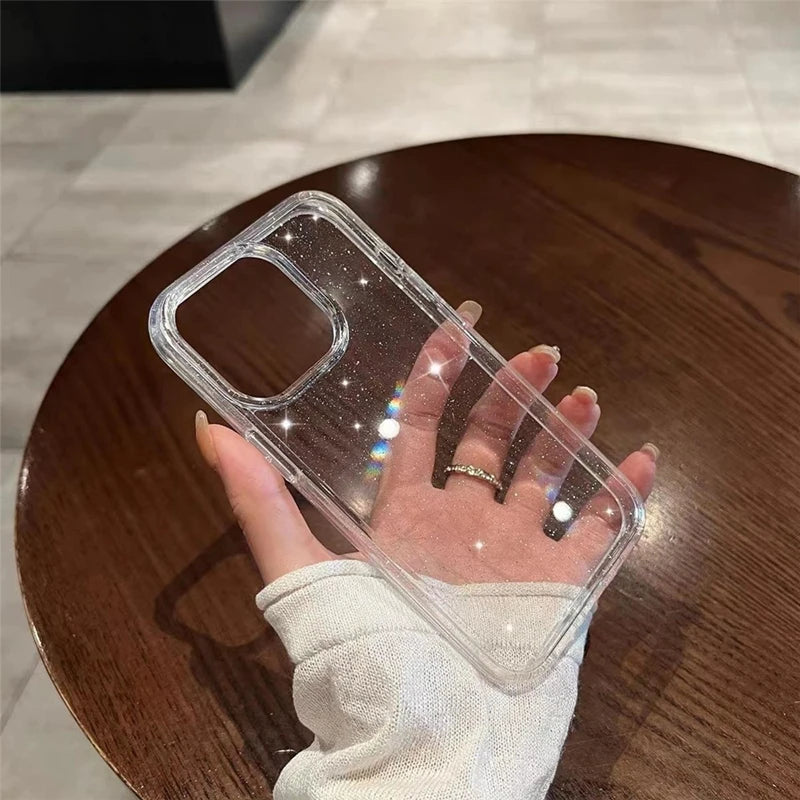 Luxury Bling Glitter Clear Phone Case For iPhone 15 14 13 12 11 Pro Max XR X XS Max Silicone Transparent Soft Bumper Cover Case Casever