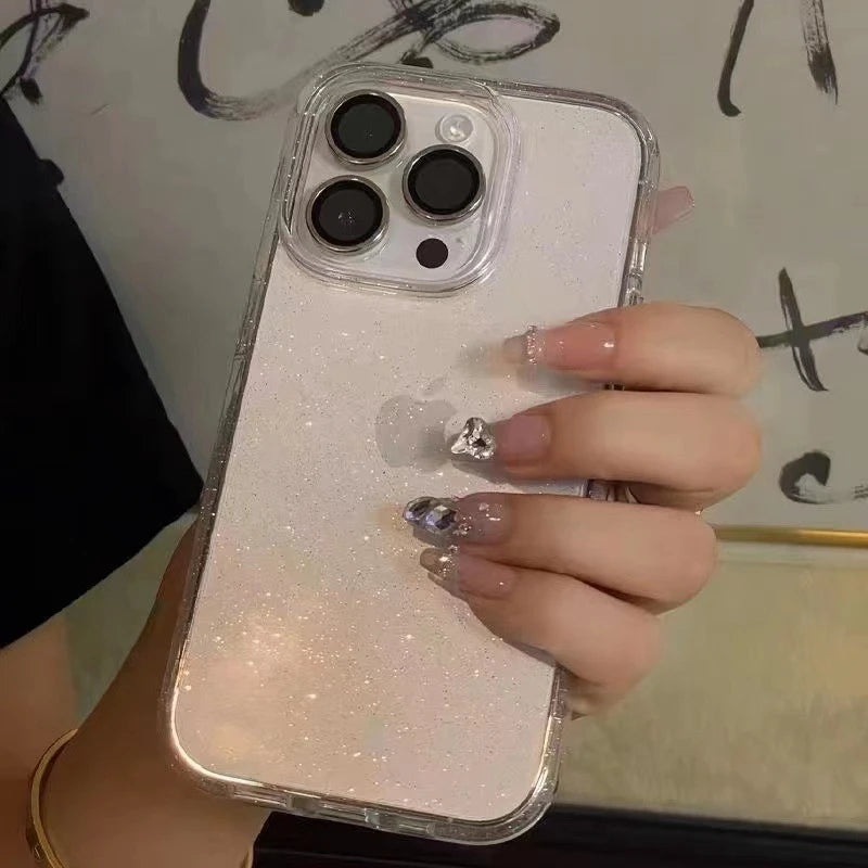 Luxury Bling Glitter Clear Phone Case For iPhone 15 14 13 12 11 Pro Max XR X XS Max Silicone Transparent Soft Bumper Cover Case Casever