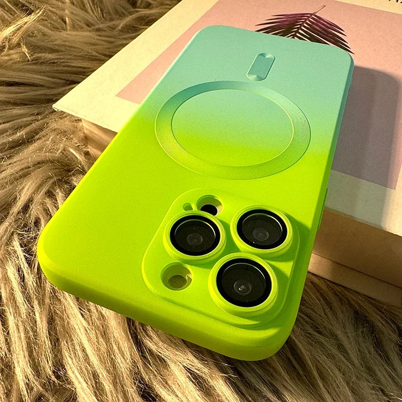 Luxury Silicone Gradient Case For iPhone 16 Pro Max 13 12 Mini For iPhone 15 14 11 Pro Max Plus For Magsafe Magnetic Phone Cover Casever