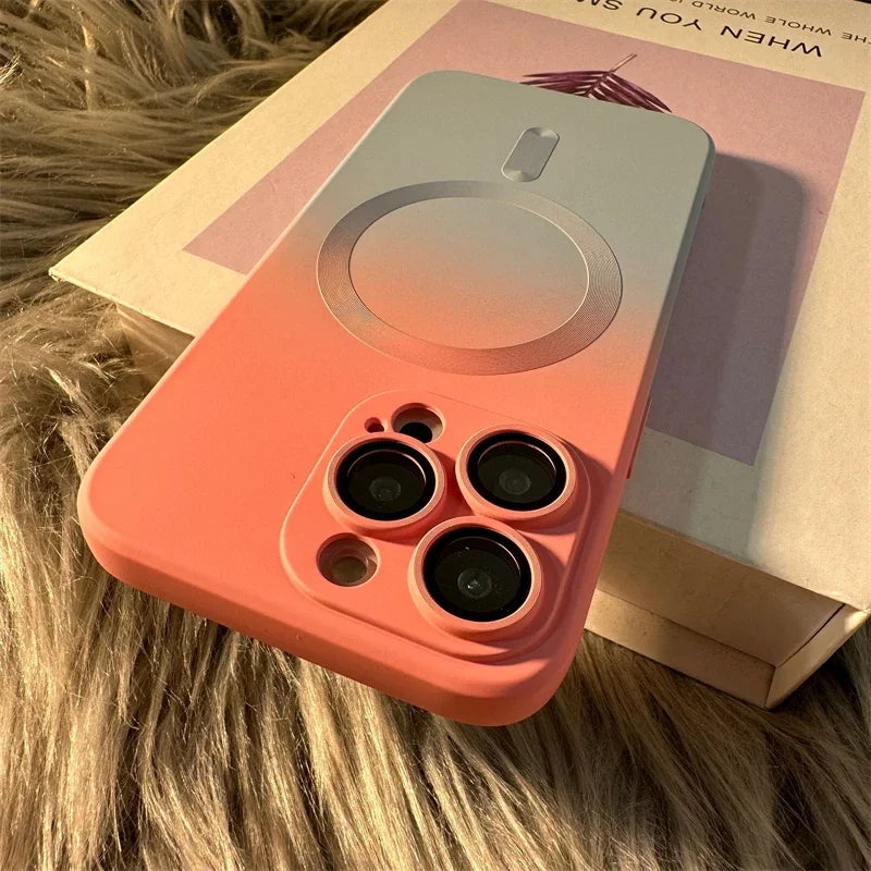 Luxury Silicone Gradient Case For iPhone 16 Pro Max 13 12 Mini For iPhone 15 14 11 Pro Max Plus For Magsafe Magnetic Phone Cover Casever