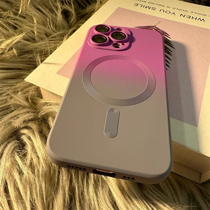 Luxury Silicone Gradient Case For iPhone 16 Pro Max 13 12 Mini For iPhone 15 14 11 Pro Max Plus For Magsafe Magnetic Phone Cover Casever