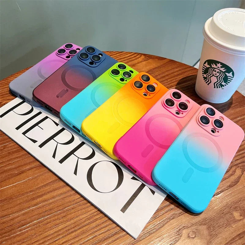 Luxury Silicone Gradient Case For iPhone 16 Pro Max 13 12 Mini For iPhone 15 14 11 Pro Max Plus For Magsafe Magnetic Phone Cover Casever