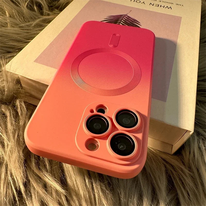 Luxury Silicone Gradient Case For iPhone 16 Pro Max 13 12 Mini For iPhone 15 14 11 Pro Max Plus For Magsafe Magnetic Phone Cover Casever