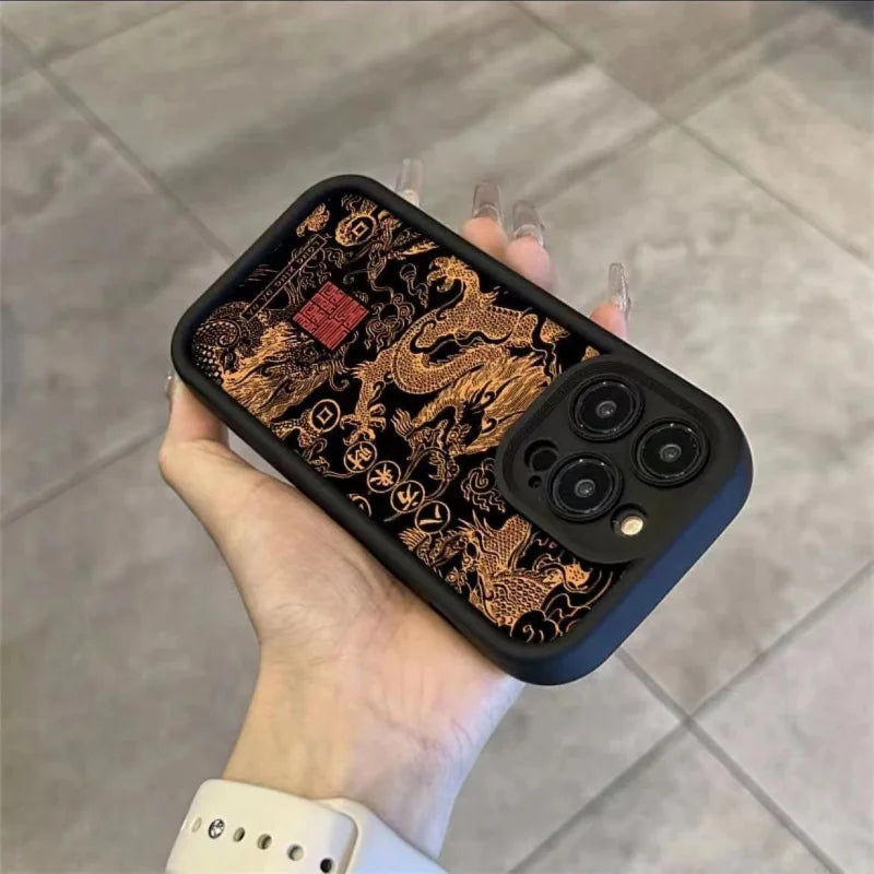 Niche National Tide Golden Auspicious Dragon Phone Case For iPhone 15 14 13 12 11 X XR XS SE2 SE 8 7 Plus Pro Max Mini Si Casever