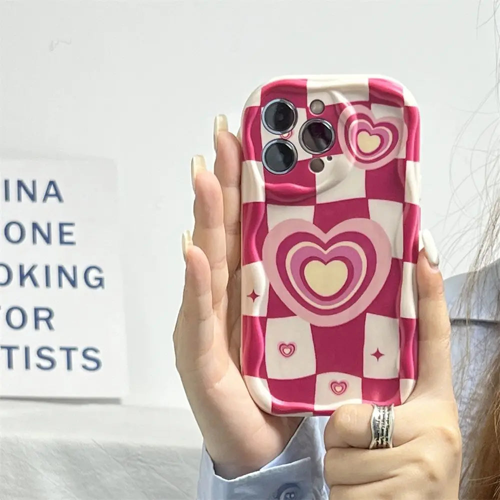 Pink grid heart Phone Case For Xiaomi Mi 14 13T 12T 11 Lite 5G NE 11i 12 13 10T 10i POCO X3 Pro NFC X4 GT X6 X5 F3 F4 Cover Casever