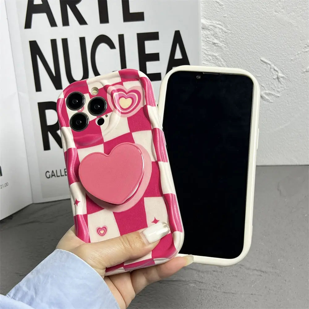 Pink grid heart Phone Case For Xiaomi Mi 14 13T 12T 11 Lite 5G NE 11i 12 13 10T 10i POCO X3 Pro NFC X4 GT X6 X5 F3 F4 Cover Casever