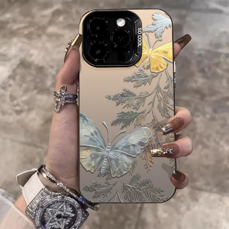 Retro Butterfly Leaves Phone Case for Xiaomi Redmi Note 13 12 Pro Plus 12S 11S 11 10S 10 Redmi 13 13C 4G Shockproof Laser Cover Casever