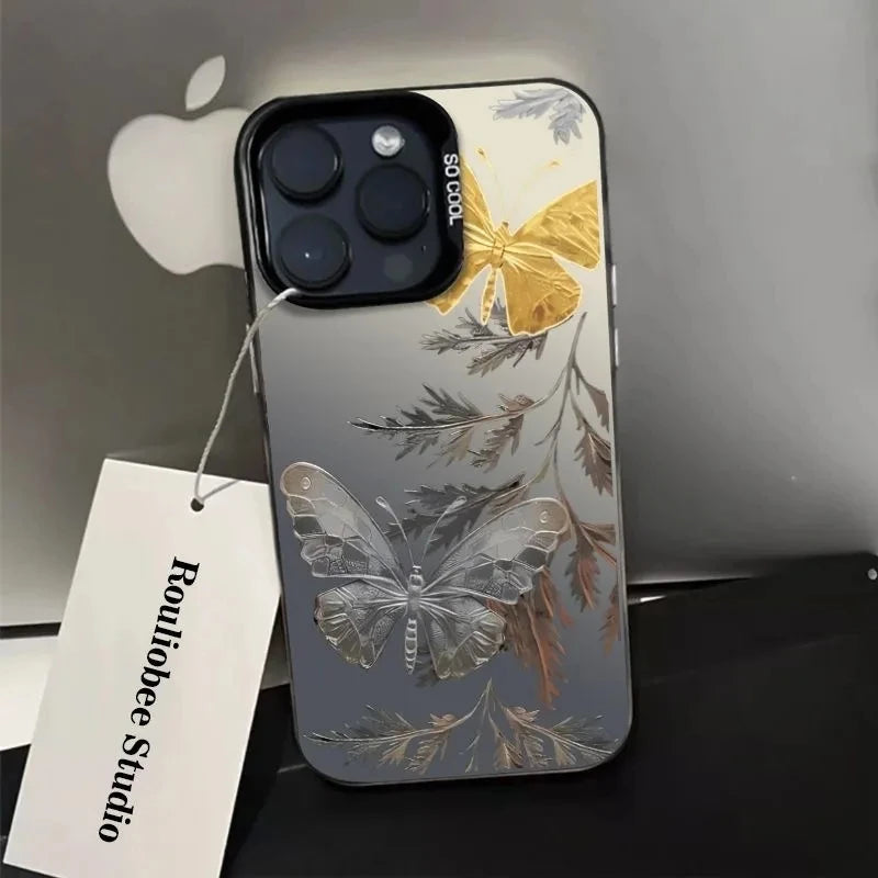 Retro Butterfly Leaves Phone Case for Xiaomi Redmi Note 13 12 Pro Plus 12S 11S 11 10S 10 Redmi 13 13C 4G Shockproof Laser Cover Casever