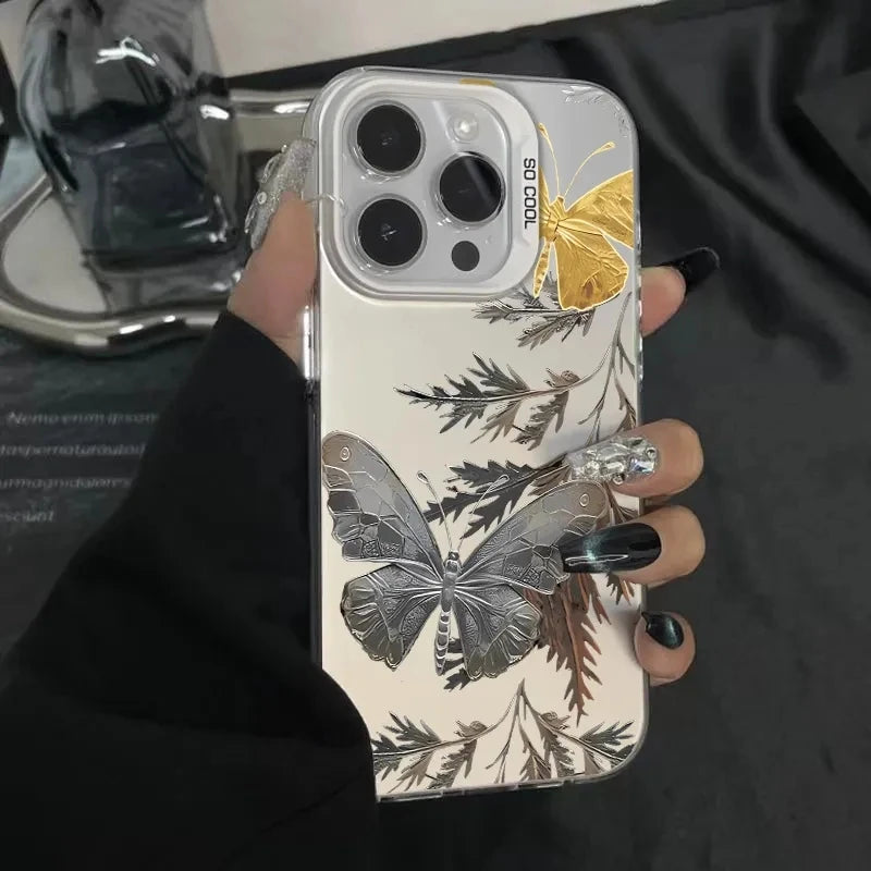 Retro Butterfly Leaves Phone Case for Xiaomi Redmi Note 13 12 Pro Plus 12S 11S 11 10S 10 Redmi 13 13C 4G Shockproof Laser Cover Casever