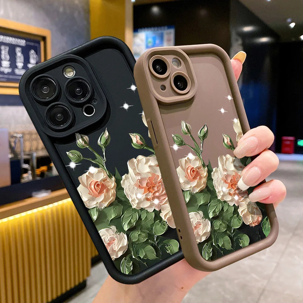 Rose Flower Phone Case For iPhone 11 Case iPhone 13 15 Pro 12 16 14 Pro Max XR XS X 7 8 Plus SE Candy Color Soft Silicone Cover Casever