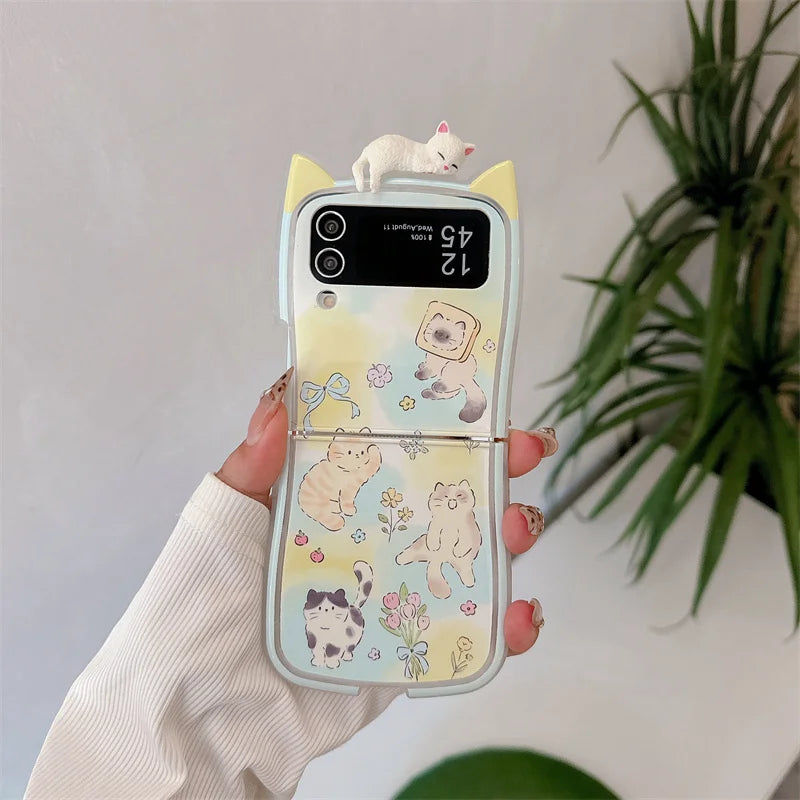 Korean Cute Cat Ear Phone Case for Samsung Galaxy Z Flip